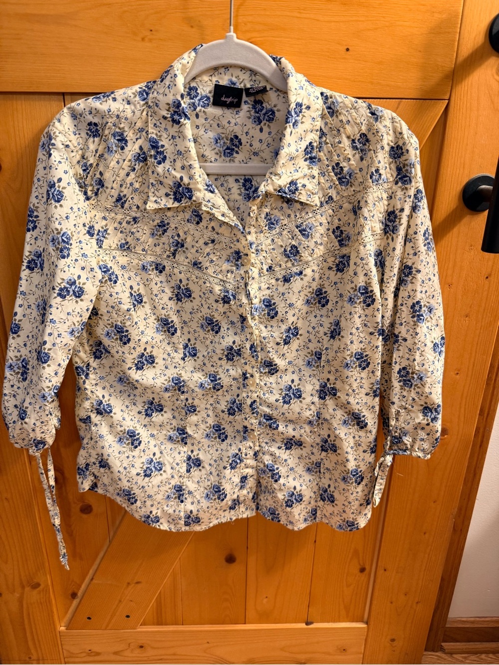 Daytrip Cream Blouse with Blue Floral Print